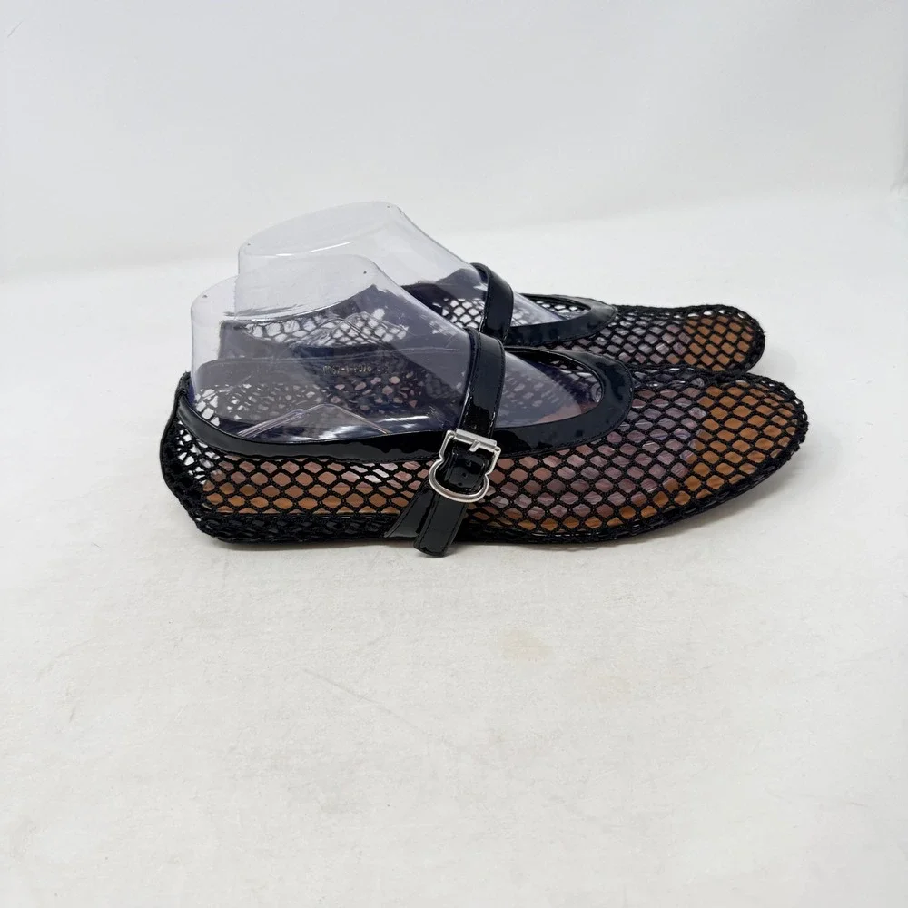 Unbranded Mesh Mary Jane Flats Black 8.5 Fishnet Patent‎ Trim Buckle Strap Chic